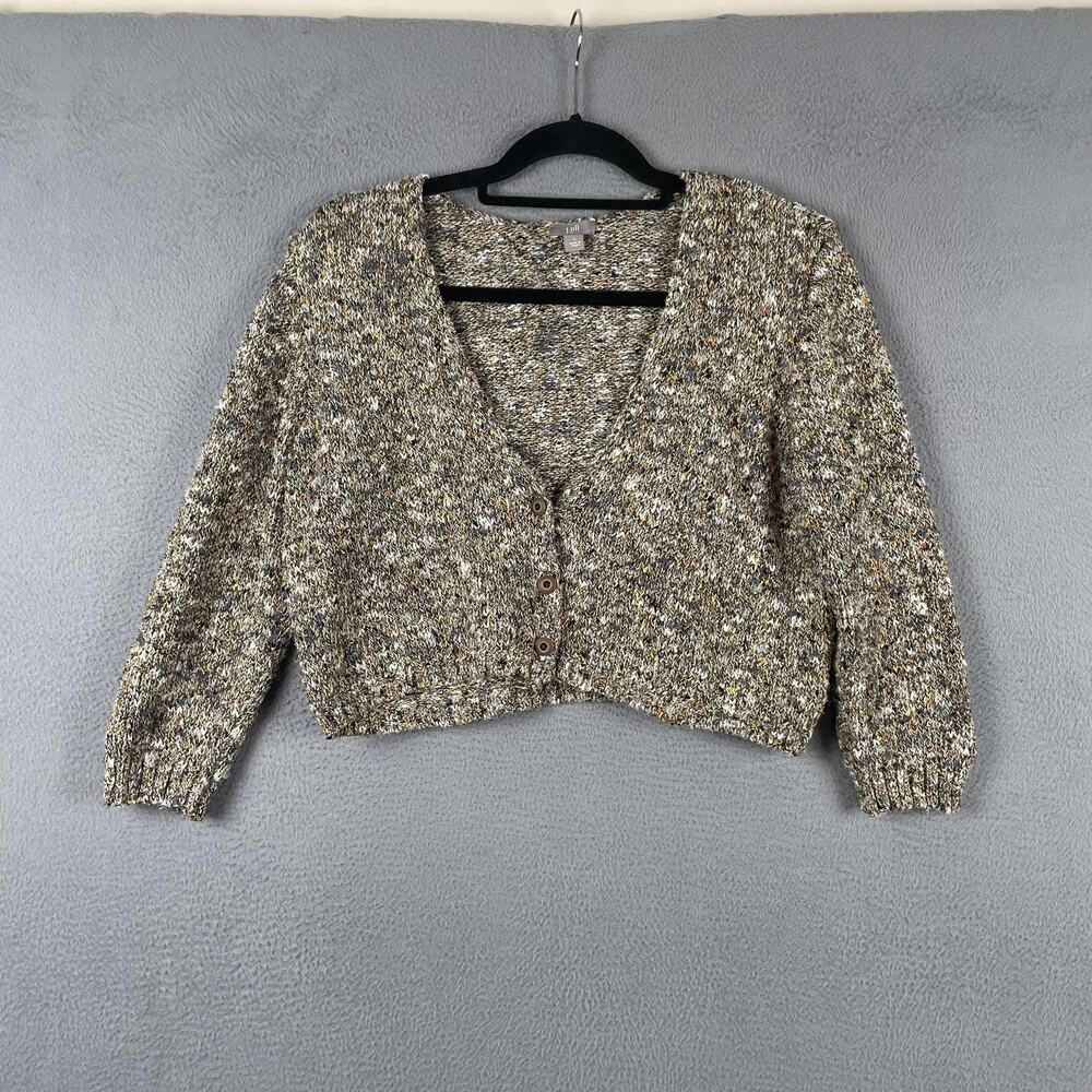 J. Jill Sweater Cardigan Womens L Multicolor Cropped V-Neck Button Chunky-Knit